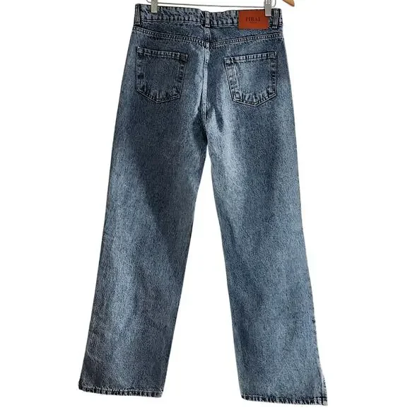 Piral Cross Button Straight Leg Blue Distressed Jeans Size Medium - Picture 2 of 11